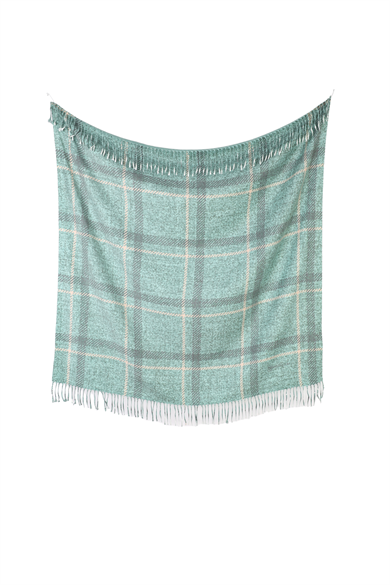 Kare Desenli Yeşil Saçaklı Paşmina Eşarp 109x125