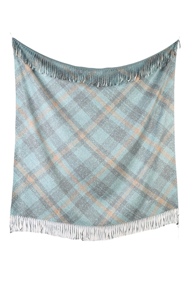 Kare Desenli Mavi Saçaklı Paşmina Eşarp 109x125