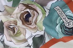 Rose Desenli Çimenyeşili Pamuklu Şal