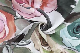 Rose Desenli Çimenyeşili Pamuklu Şal