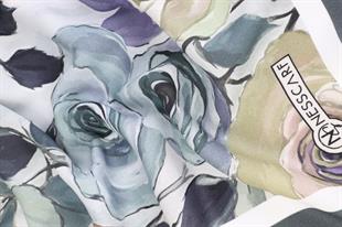 Rose Desenli Füme Pamuklu Şal