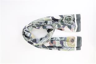 Rose Desenli Füme Pamuklu Şal