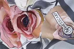 Rose Desenli Gri Pamuklu Şal