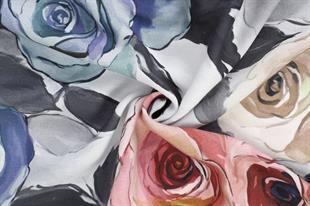 Rose Desenli Gri Pamuklu Şal