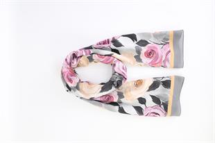 Rose Desenli Lila Pamuklu Şal