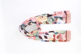 Rose Desenli Somon Pamuklu Şal