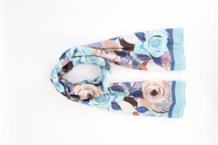 Rose Desenli Turkuaz Pamuklu Şal