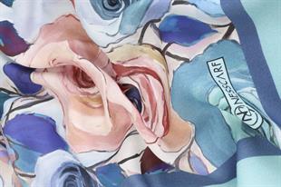 Rose Desenli Turkuaz Pamuklu Şal