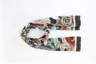 Rose Desenli Yeşil Pamuklu Şal