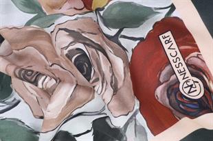 Rose Desenli Yeşil Pamuklu Şal