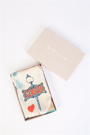 Şehir Desenli Twill İpek Eşarp / Fular 95x95