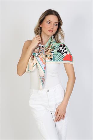 Şehir Desenli Twill İpek Eşarp / Fular 95x95