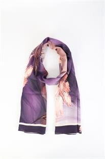 Sonbahar Desenli Mor Pamuklu Şal