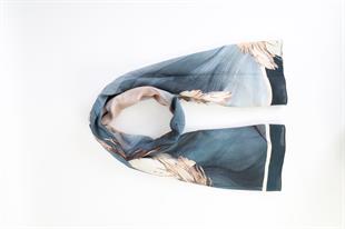 Sonbahar Desenli Petrol Pamuklu Şal