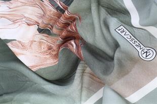 Sonbahar Desenli Yeşil Pamuklu Şal