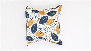 Yaprak Desenli Beyaz Kadife Yastık /Kırlent Kılıfı 48x48 cm