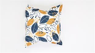 Yaprak Desenli Beyaz Süet Yastık /Kırlent Kılıfı 48x48 cm