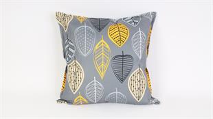 Yaprak Desenli Gri Süet Yastık /Kırlent Kılıfı 48x48 cm