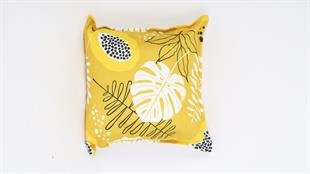 Yaprak Desenli Hardal Kadife Yastık /Kırlent Kılıfı 48x48 cm