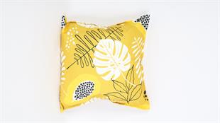 Yaprak Desenli Hardal Süet Yastık /Kırlent Kılıfı 48x48 cm