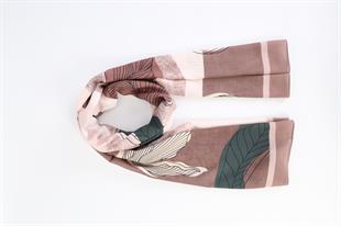 Yaprak Desenli Kahverengi Pamuklu Şal