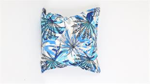 Yaprak Desenli Mavi Kadife Yastık /Kırlent Kılıfı 48x48 cm