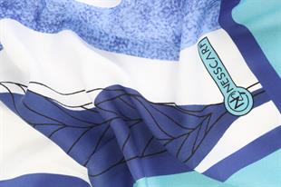 Yaprak Desenli Mavi Pamuklu Şal