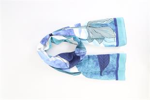 Yaprak Desenli Mavi Pamuklu Şal