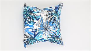 Yaprak Desenli Mavi Süet Yastık /Kırlent Kılıfı 48x48 cm