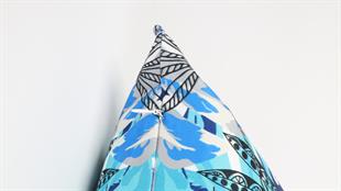 Yaprak Desenli Mavi Süet Yastık /Kırlent Kılıfı 48x48 cm