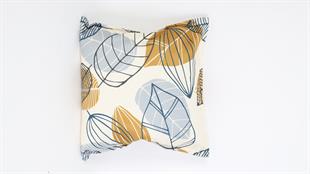 Yaprak Desenli Sarı Kadife Yastık /Kırlent Kılıfı 48x48 cm