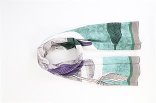 Yaprak Desenli Turkuaz Pamuklu Şal