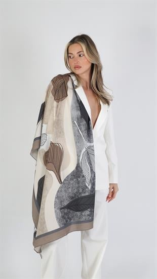 Yaprak Desenli Vizon Pamuklu Şal