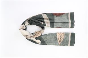 Yaprak Desenli Yeşil Pamuklu Şal