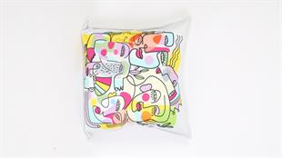 Yüz Desenli Pembe Kadife Yastık /Kırlent Kılıfı 48x48 cm