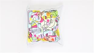 Yüz Desenli Pembe Süet Yastık /Kırlent Kılıfı 48x48 cm