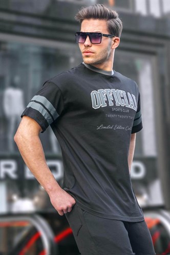 Siyah Baskılı Oversize Erkek Tişört