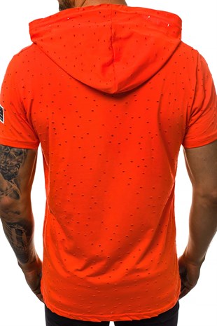 Madmext Yırtık Detaylı Turuncu Kapşonlu Tişört 3069