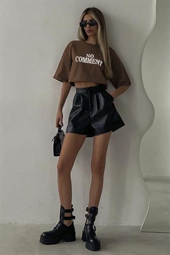 Acı Kahve Baskılı Bisiklet Yaka Kadın Tişört MG1763