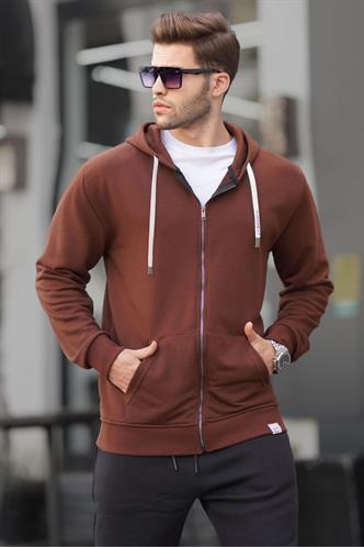 Acı Kahve Fermuarlı Kapüşonlu Sweatshirt 6161