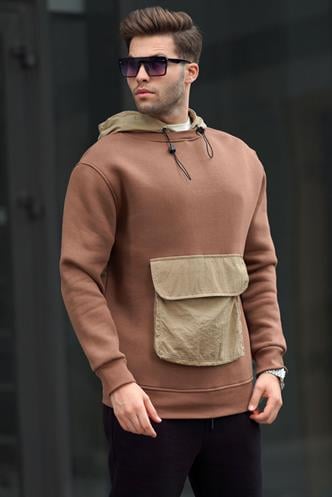 Acı Kahve Kanguru Cep Kapüşonlu Erkek sweatshirt 6138