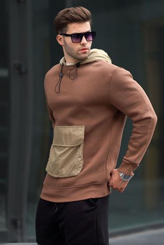 Acı Kahve Kanguru Cep Kapüşonlu Erkek sweatshirt 6138