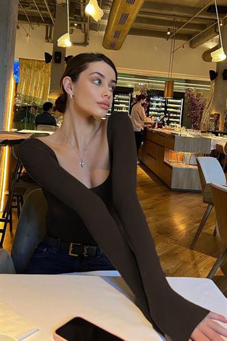 Kahverengi Kayık Yaka Kadın Body MG1840