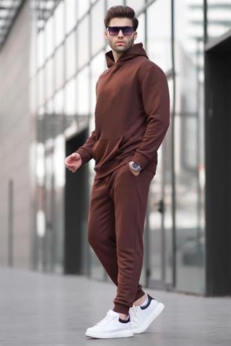 Acı Kahverengi Kapüşonlu Basic Eşofman Takımı 5928