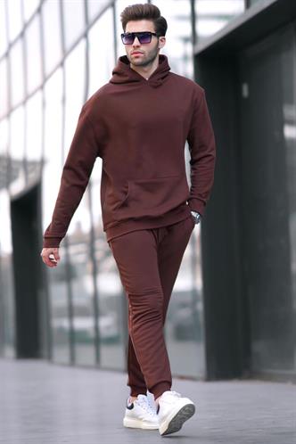 Acı Kahverengi Kapüşonlu Basic Eşofman Takımı 5928