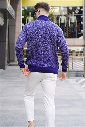 Light Navy Blue Designed Knitted Sweater 5765