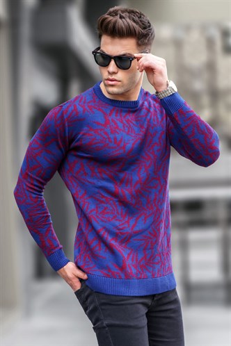 Light Navy Blue Designed Knitwear Sweater 5767