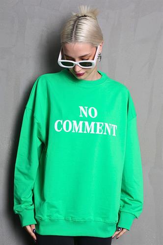 Açık Yeşil Bisiklet Yaka Baskılı Oversize Kadın Sweatshirt MG1902