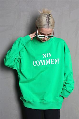 Açık Yeşil Bisiklet Yaka Baskılı Oversize Kadın Sweatshirt MG1902