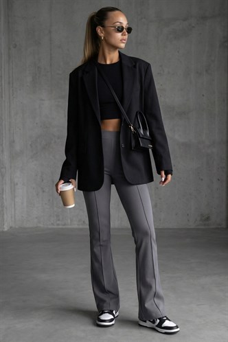 Füme Yüksek Bel Flare Paça Şık Günlük Kadın Tayt MG2645